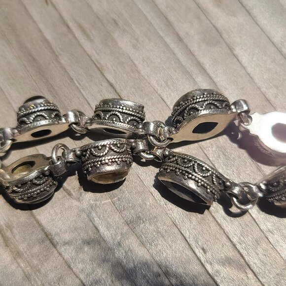 Handmade Sterling Silver Toggle Bracelet with Multi Gemstones and Ornate Detail - Picture 7 of 12